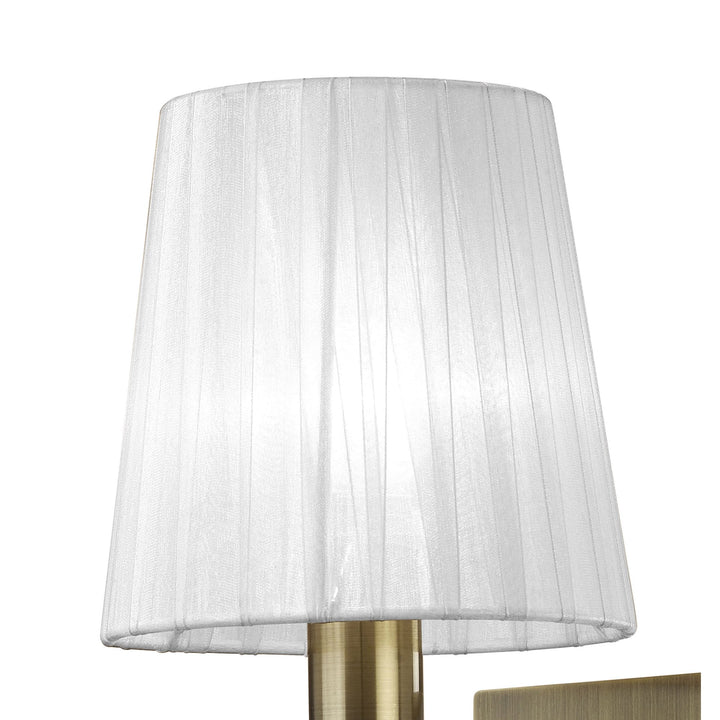 Mantra M3884S Tiffany Wall Lamp Switched 1+1 Light Antique Brass White Shade & Clear Crystal