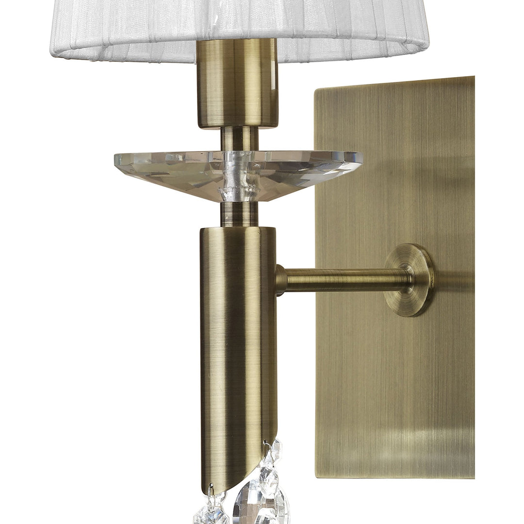 Mantra M3884S Tiffany Wall Lamp Switched 1+1 Light Antique Brass White Shade & Clear Crystal