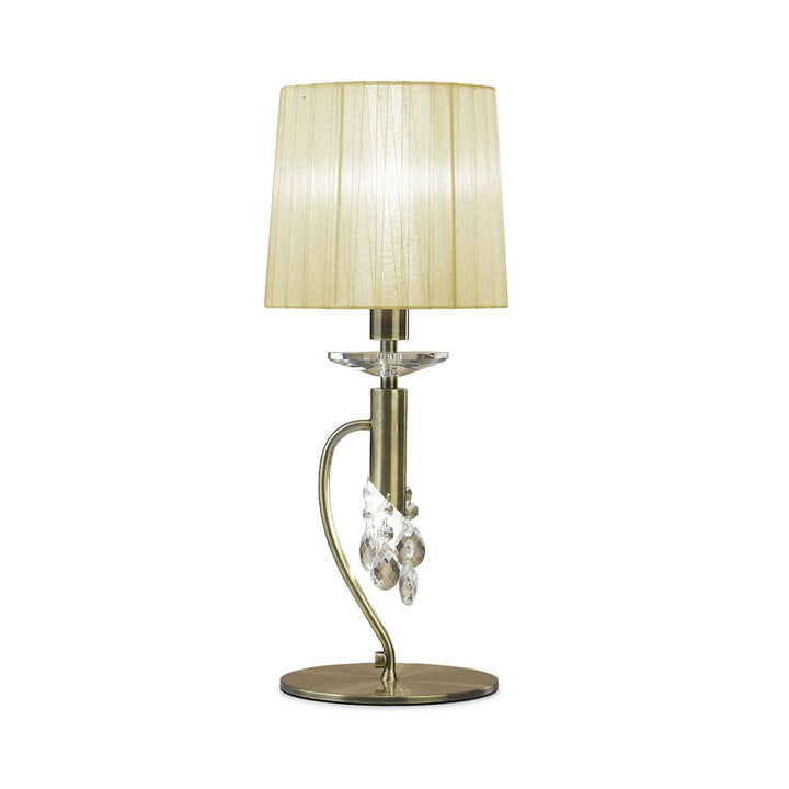 Mantra M3888 Tiffany Table Lamp 1+1 Light Antique Brass Cream Shade & Clear Crystal