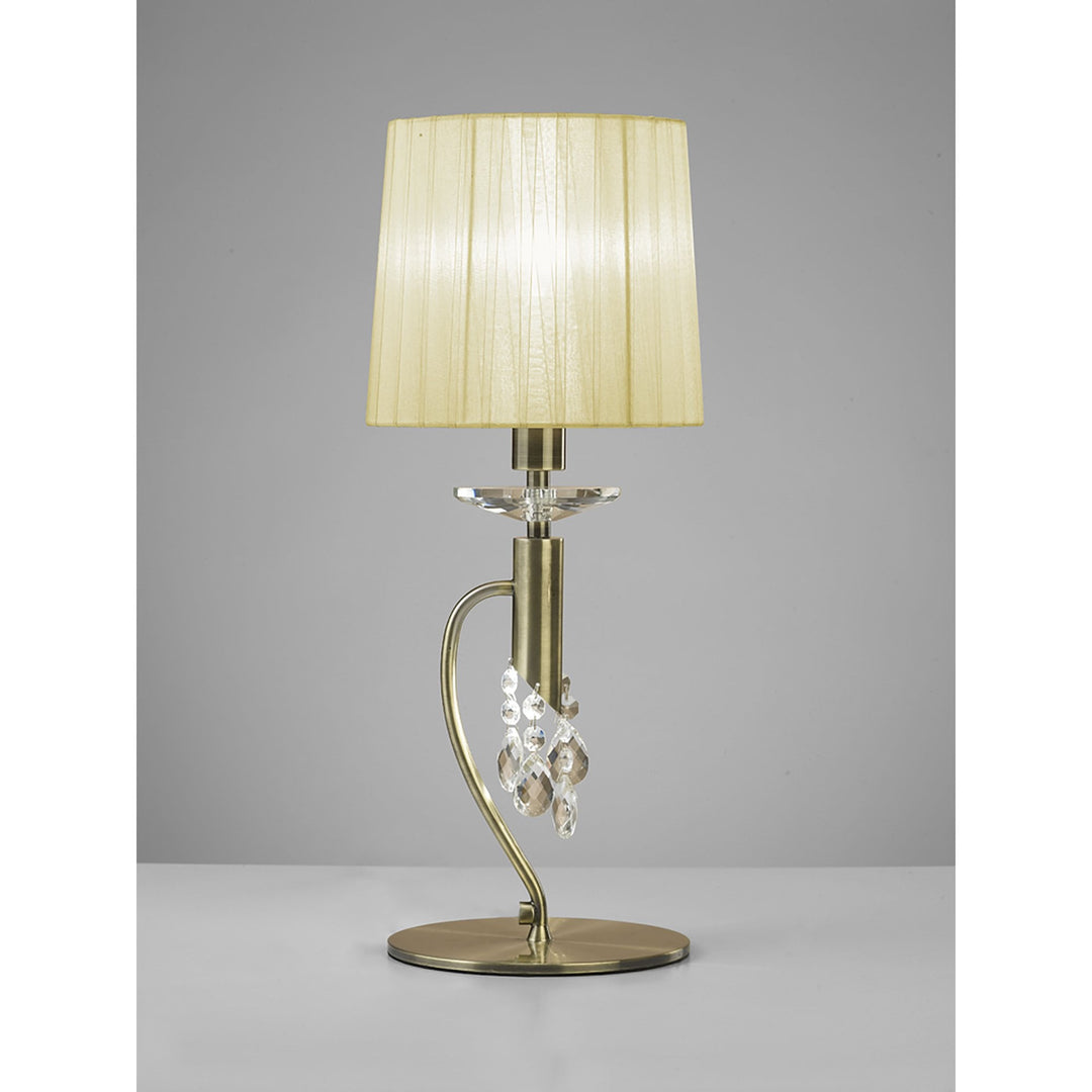 Mantra M3888 Tiffany Table Lamp 1+1 Light Antique Brass Cream Shade & Clear Crystal