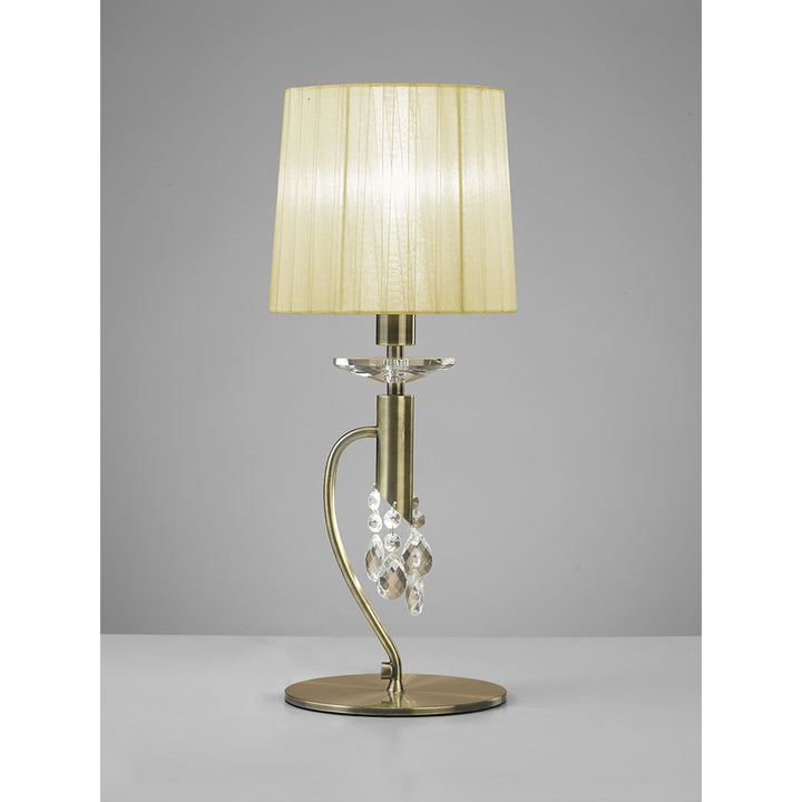 Mantra M3888 Tiffany Table Lamp 1+1 Light Antique Brass Cream Shade & Clear Crystal