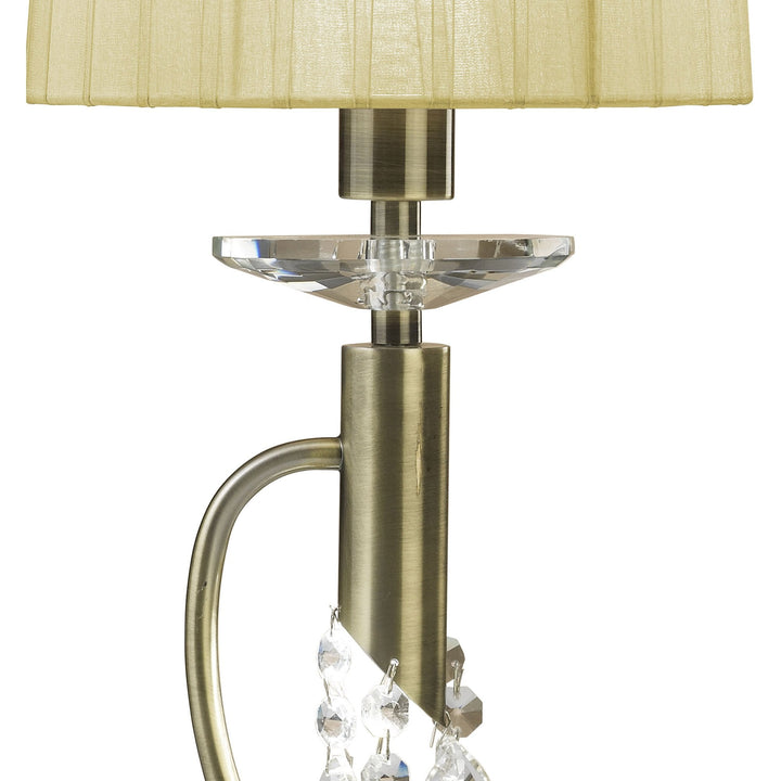 Mantra M3888 Tiffany Table Lamp 1+1 Light Antique Brass Cream Shade & Clear Crystal