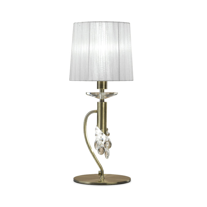 Mantra M3888 Tiffany Table Lamp 1+1 Light Antique Brass White Shade & Clear Crystal