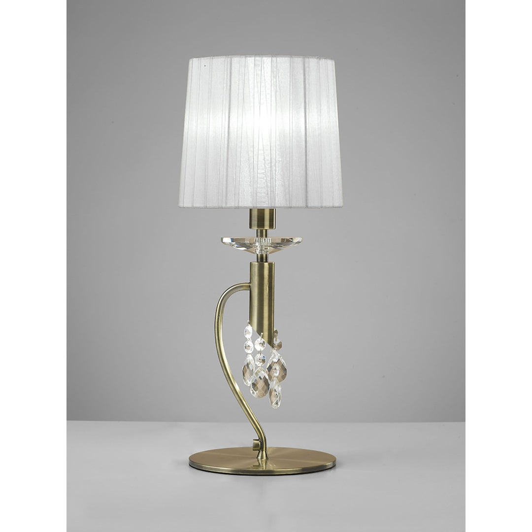 Mantra M3888 Tiffany Table Lamp 1+1 Light Antique Brass White Shade & Clear Crystal