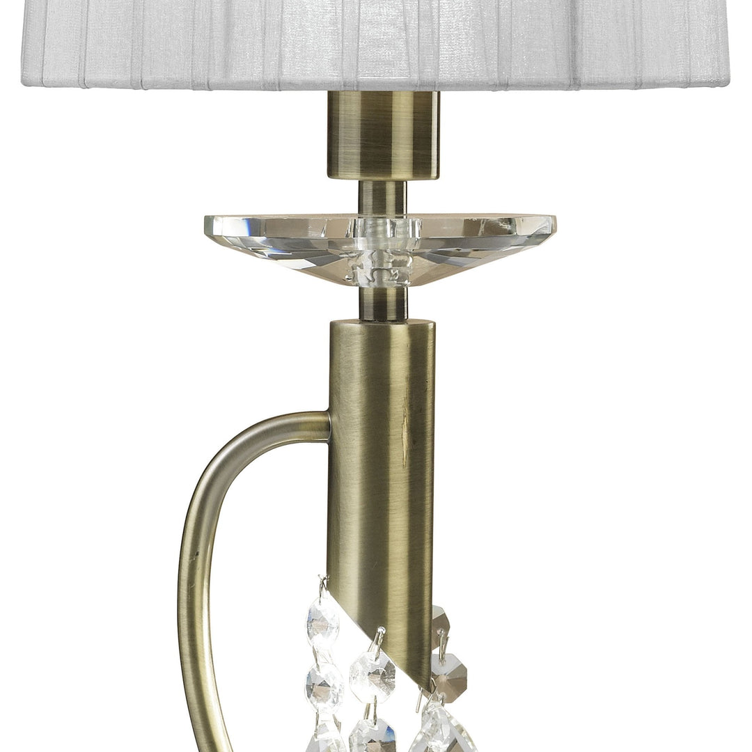 Mantra M3888 Tiffany Table Lamp 1+1 Light Antique Brass White Shade & Clear Crystal