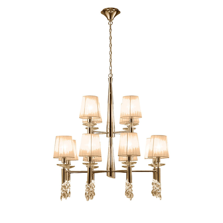 Mantra M3850FG/SBS Tiffany Pendant 2 Tier 12+12 Light E14+G9 French Gold Soft Bronze Shades & Clear Crystal