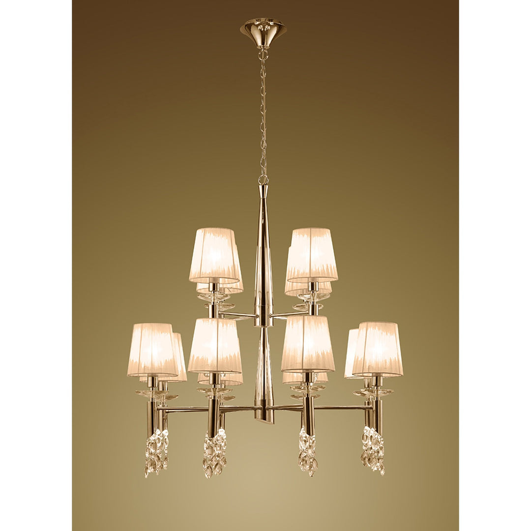 Mantra M3850FG/SBS Tiffany Pendant 2 Tier 12+12 Light E14+G9 French Gold Soft Bronze Shades & Clear Crystal