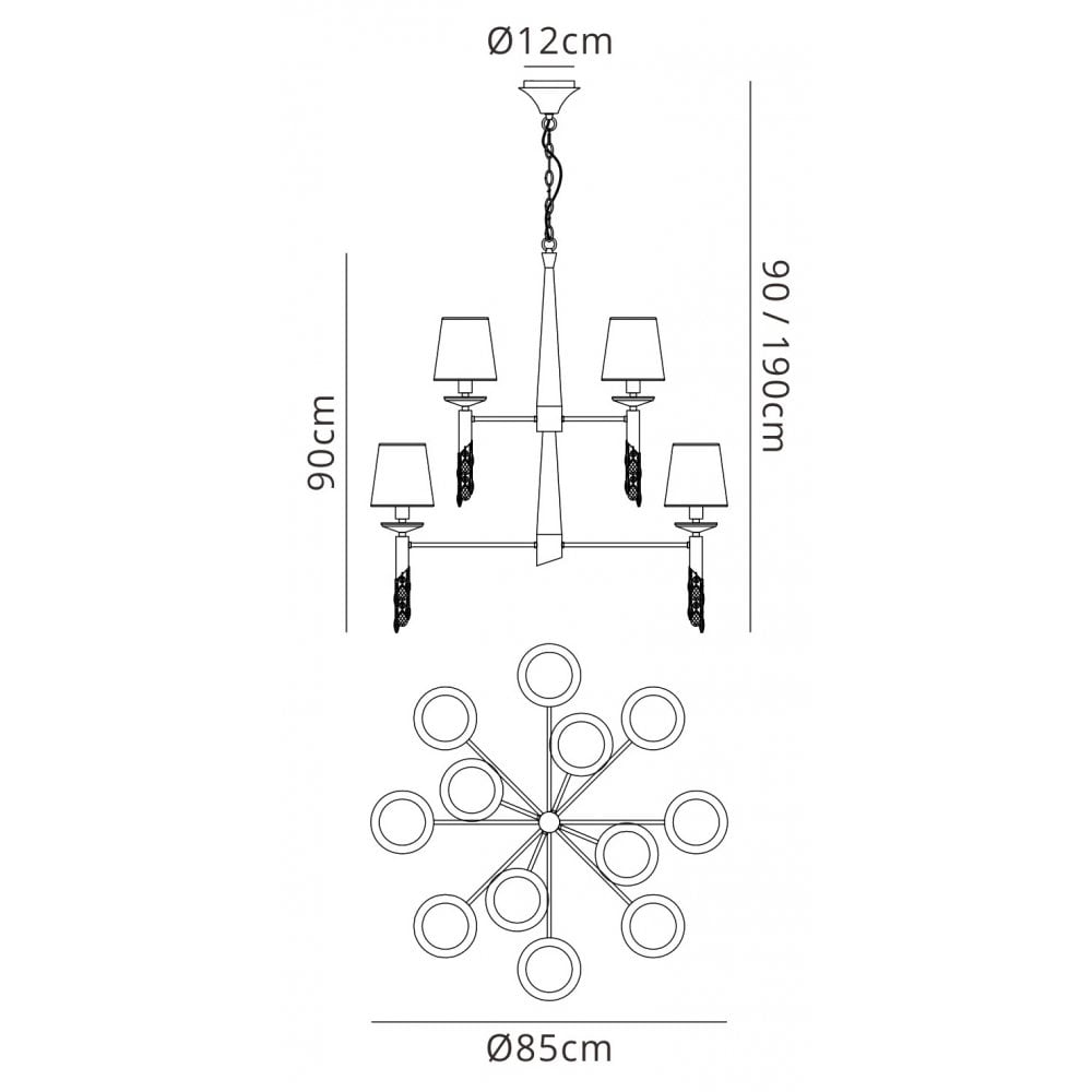 Mantra M3850 Tiffany Pendant 2 Tier 12+12 Light Polished Chrome Cream Shades & Clear Crystal