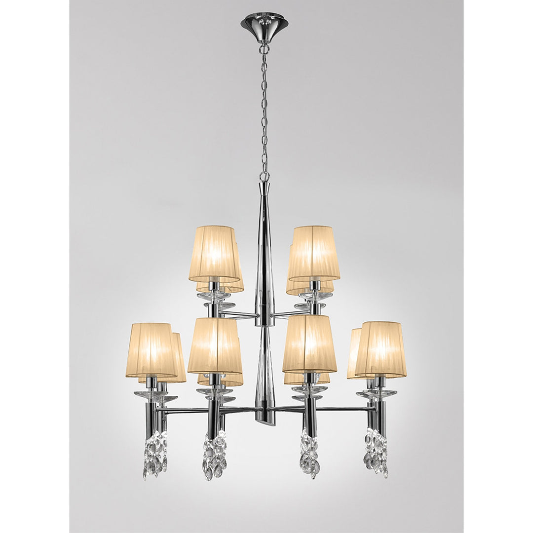 Mantra M3850 Tiffany Pendant 2 Tier 12+12 Light Polished Chrome Soft Bronze Shades & Clear Crystal