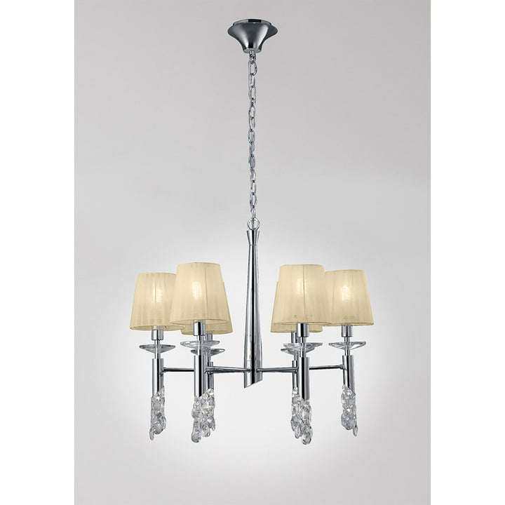 Mantra M3851 Tiffany Pendant 6+6 Light Polished Chrome Cream Shades & Clear Crystal