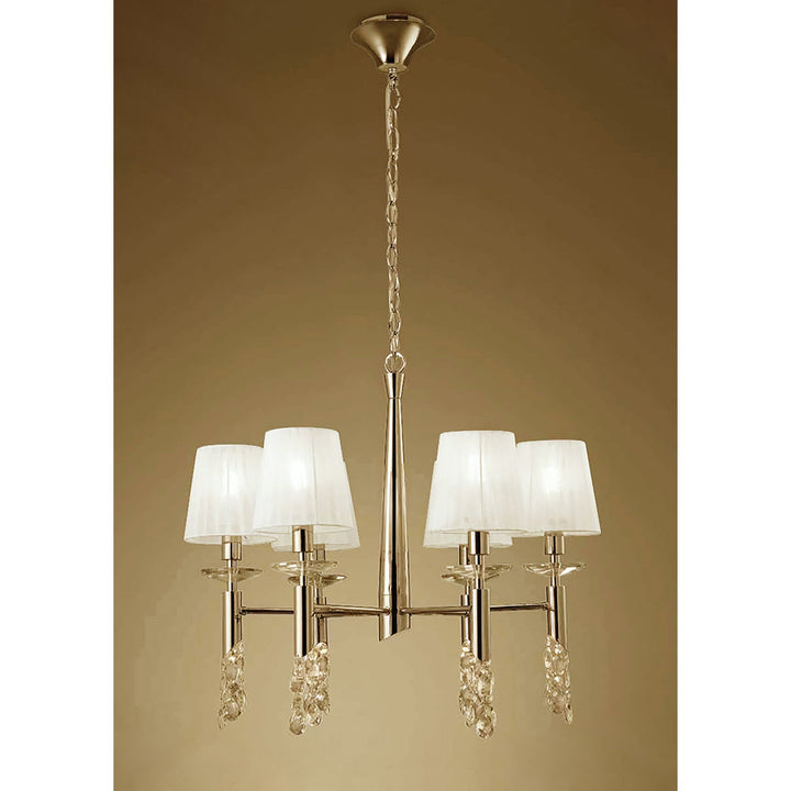 Mantra M3851FG/WS Tiffany Pendant 6+6 Light E14+G9 French Gold White Shades & Clear Crystal