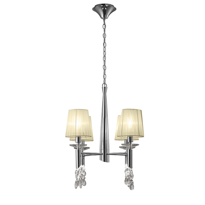 Mantra M3852 Tiffany Pendant 4+4 Light Polished Chrome Cream Shades & Clear Crystal