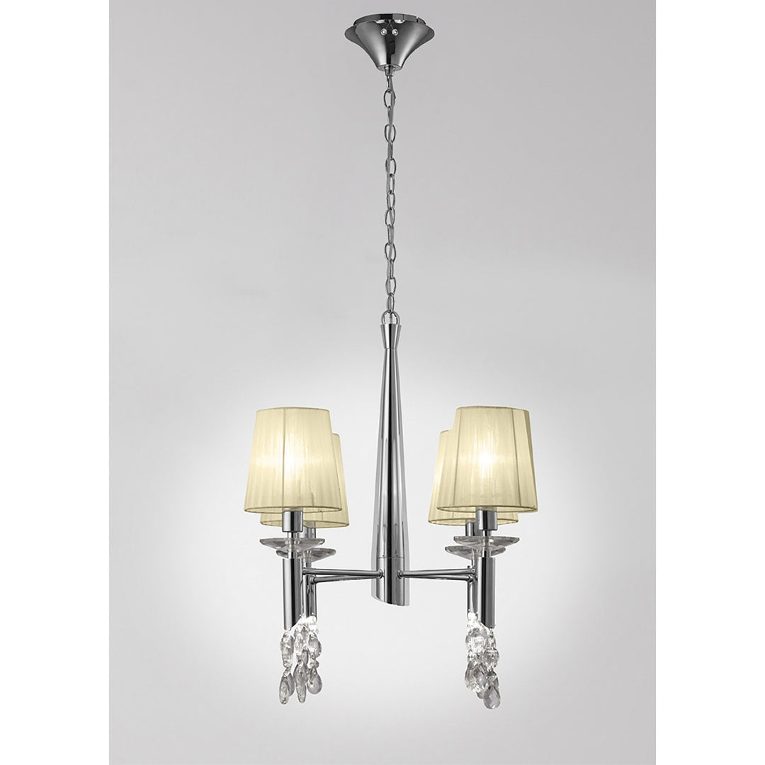 Mantra M3852 Tiffany Pendant 4+4 Light Polished Chrome Cream Shades & Clear Crystal