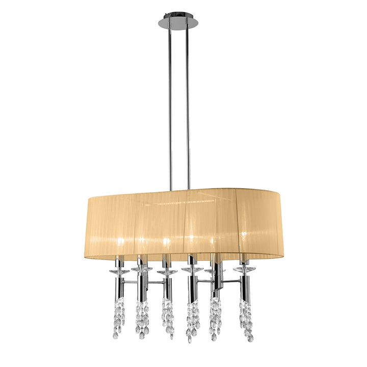 Mantra M3853 Tiffany Pendant 6+6 Light Oval Polished Chrome Soft Bronze Shade & Clear Crystal