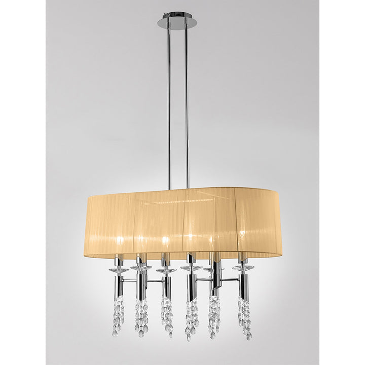 Mantra M3853 Tiffany Pendant 6+6 Light Oval Polished Chrome Soft Bronze Shade & Clear Crystal