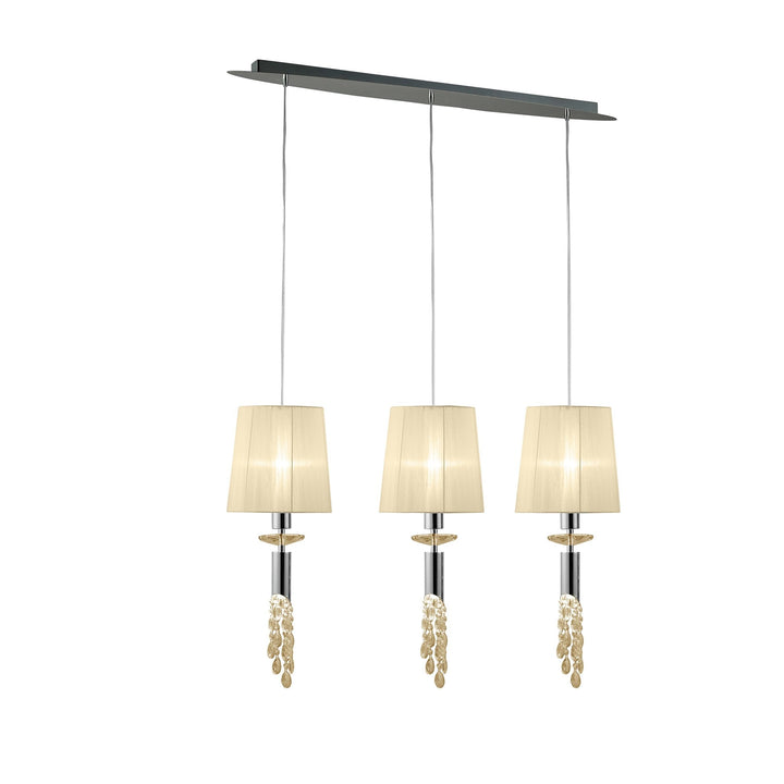 Mantra M3855 Tiffany Pendant 3+3 Light Line Polished Chrome Cream Shades & Clear Crystal