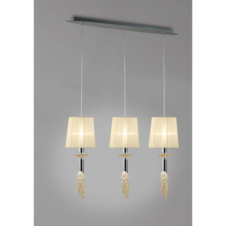 Mantra M3855 Tiffany Pendant 3+3 Light Line Polished Chrome Cream Shades & Clear Crystal