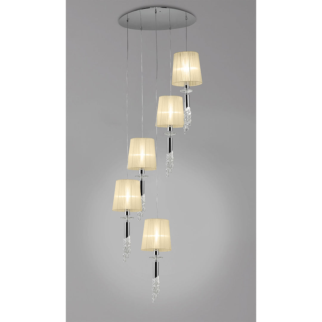 Mantra M3857 Tiffany Pendant 5+5 Light Spiral Polished Chrome Cream Shades & Clear Crystal