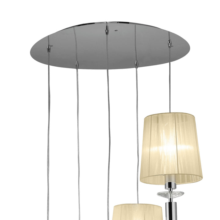 Mantra M3857 Tiffany Pendant 5+5 Light Spiral Polished Chrome Cream Shades & Clear Crystal