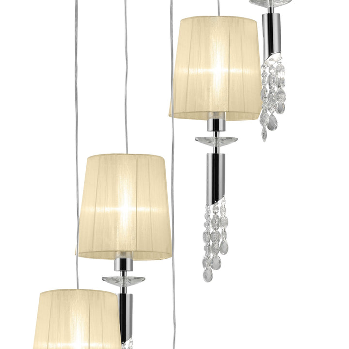 Mantra M3857 Tiffany Pendant 5+5 Light Spiral Polished Chrome Cream Shades & Clear Crystal