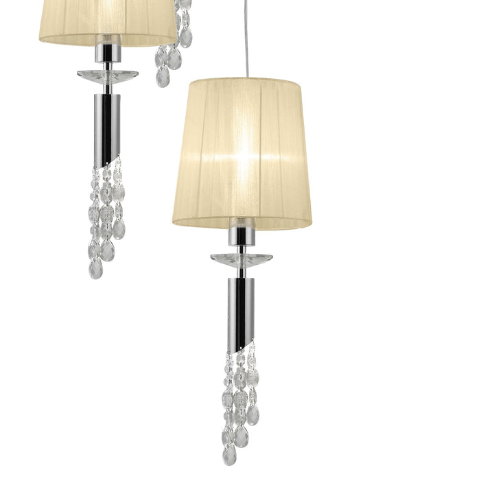 Mantra M3857 Tiffany Pendant 5+5 Light Spiral Polished Chrome Cream Shades & Clear Crystal