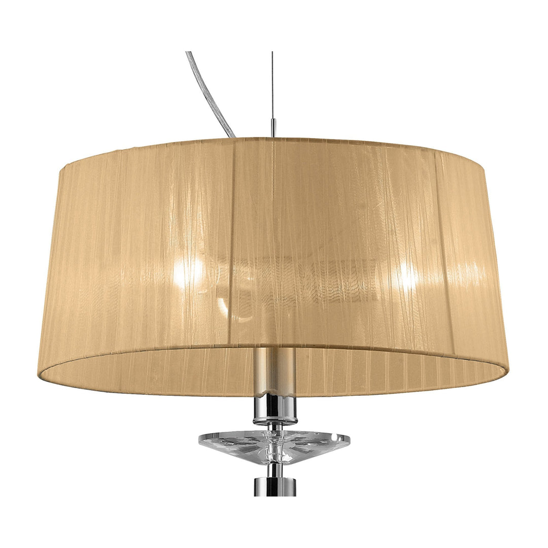 Mantra M3858 Tiffany Pendant 3+1 Light Polished Chrome Soft Bronze Shade & Clear Crystal