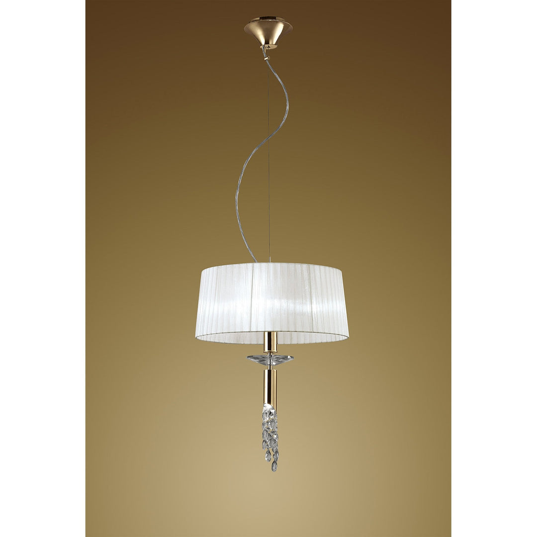 Mantra M3858FG/WS Tiffany Pendant 3+1 Light E27+G9 French Gold White Shade & Clear Crystal