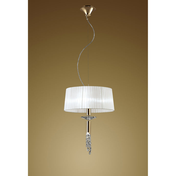 Mantra M3858FG/WS Tiffany Pendant 3+1 Light E27+G9 French Gold White Shade & Clear Crystal