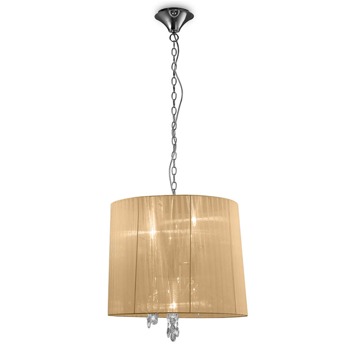 Mantra M3860 Tiffany Pendant 3+3 Light Polished Chrome Soft Bronze Shade & Clear Crystal