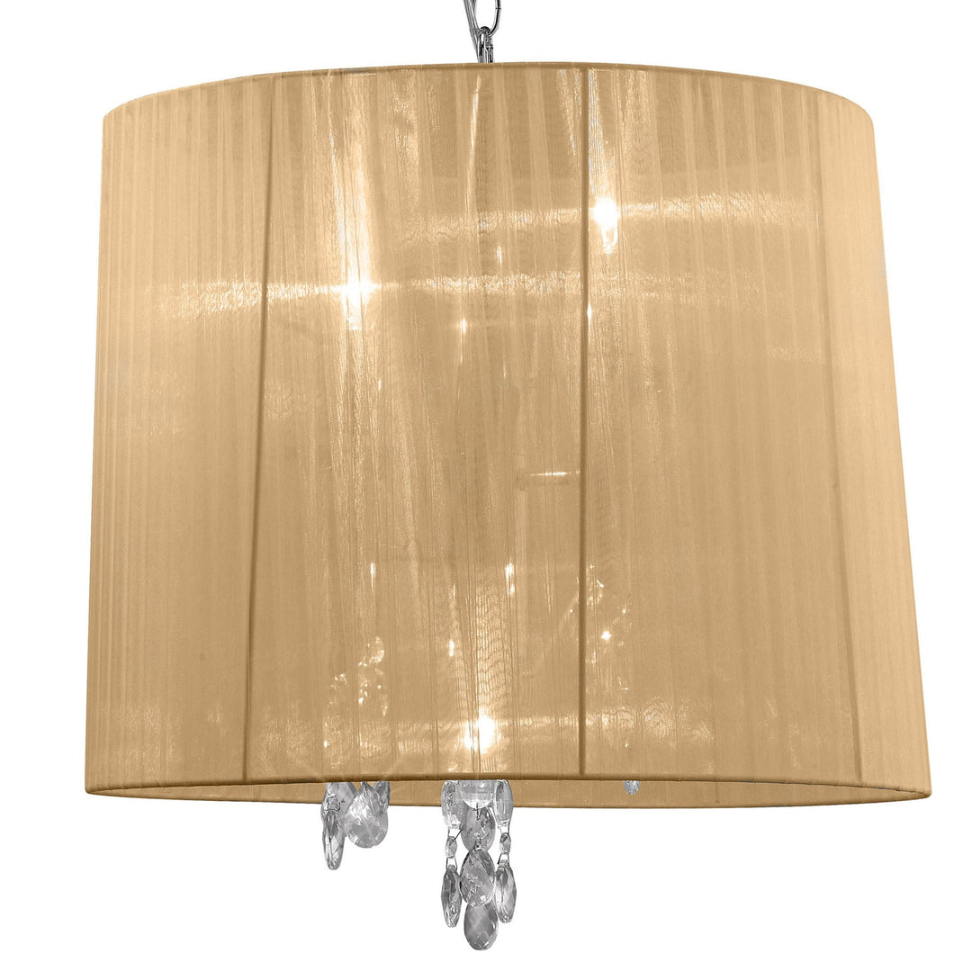 Mantra M3860 Tiffany Pendant 3+3 Light Polished Chrome Soft Bronze Shade & Clear Crystal