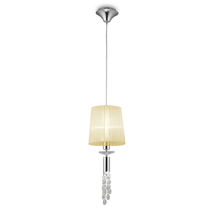 Mantra M3861 Tiffany Pendant 1+1 Light Polished Chrome Cream Shade & Clear Crystal