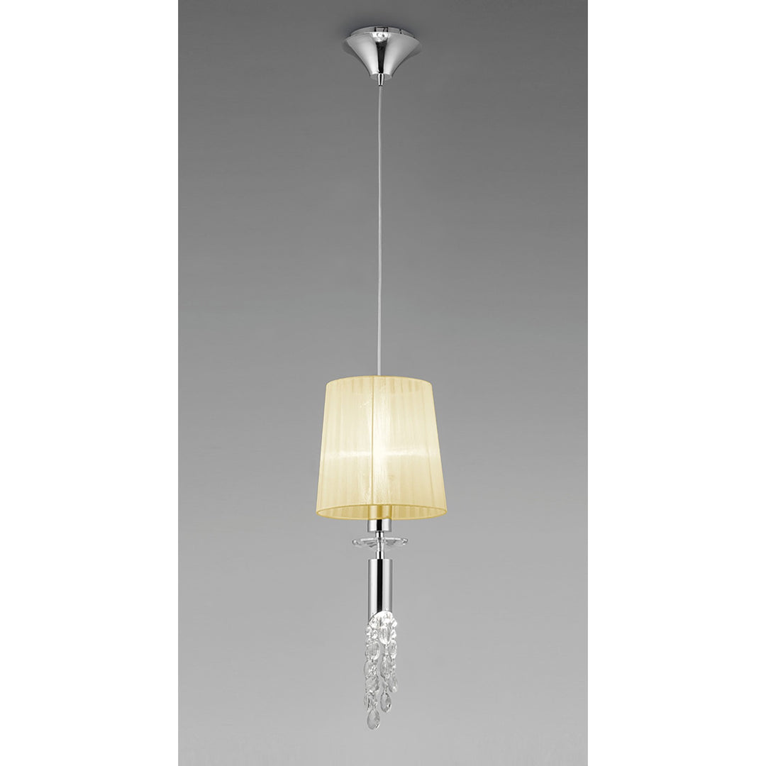 Mantra M3861 Tiffany Pendant 1+1 Light Polished Chrome Cream Shade & Clear Crystal