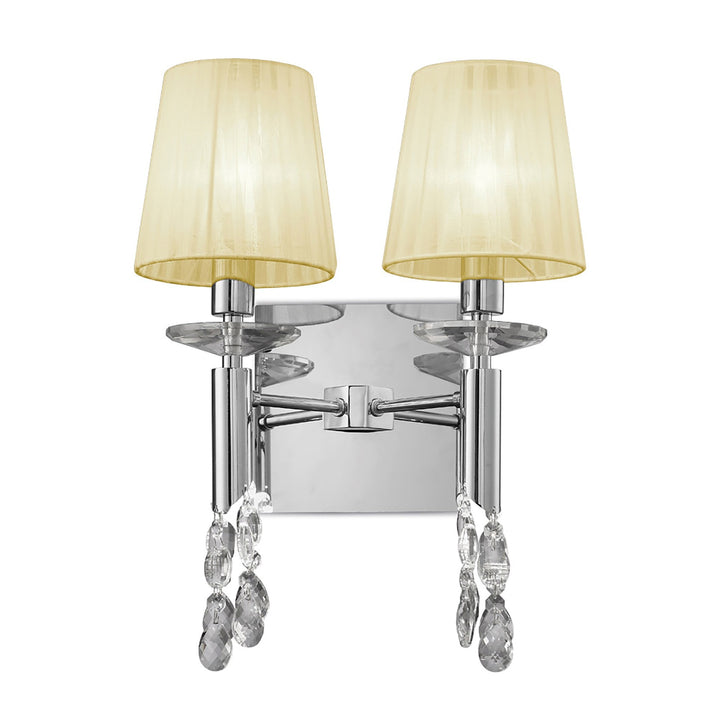 Mantra M3863S Tiffany Wall Lamp Switched 2+2 Light Polished Chrome Cream Shades & Clear Crystal