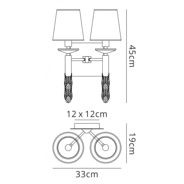 Mantra M3863S Tiffany Wall Lamp Switched 2+2 Light Polished Chrome Cream Shades & Clear Crystal