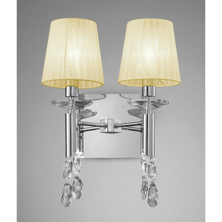 Mantra M3863S Tiffany Wall Lamp Switched 2+2 Light Polished Chrome Cream Shades & Clear Crystal