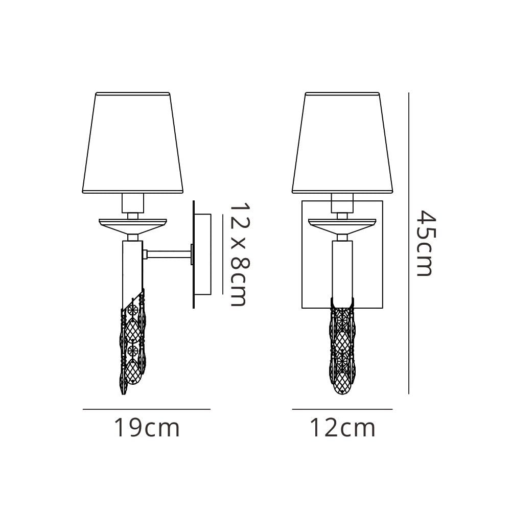 Mantra M3864S Tiffany Wall Lamp Switched 1+1 Light Polished Chrome Cream Shade & Clear Crystal