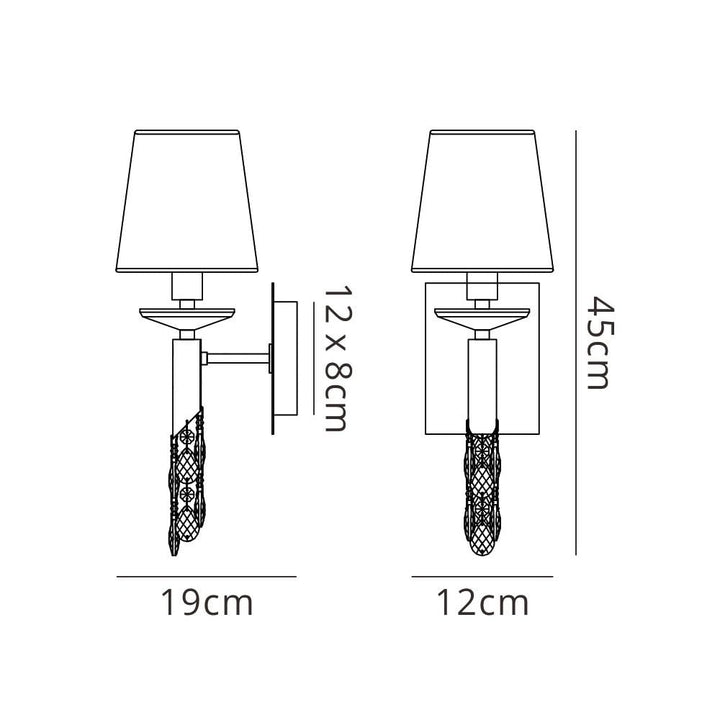 Mantra M3864S Tiffany Wall Lamp Switched 1+1 Light Polished Chrome Cream Shade & Clear Crystal