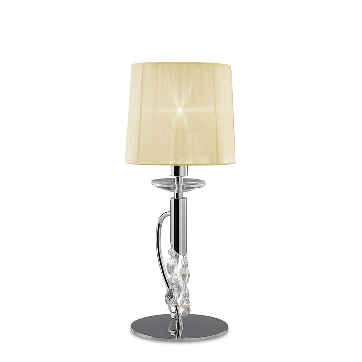 Mantra M3868/CS Tiffany Table Lamp 1+1 Light Polished Chrome Cream Shade & Clear Crystal