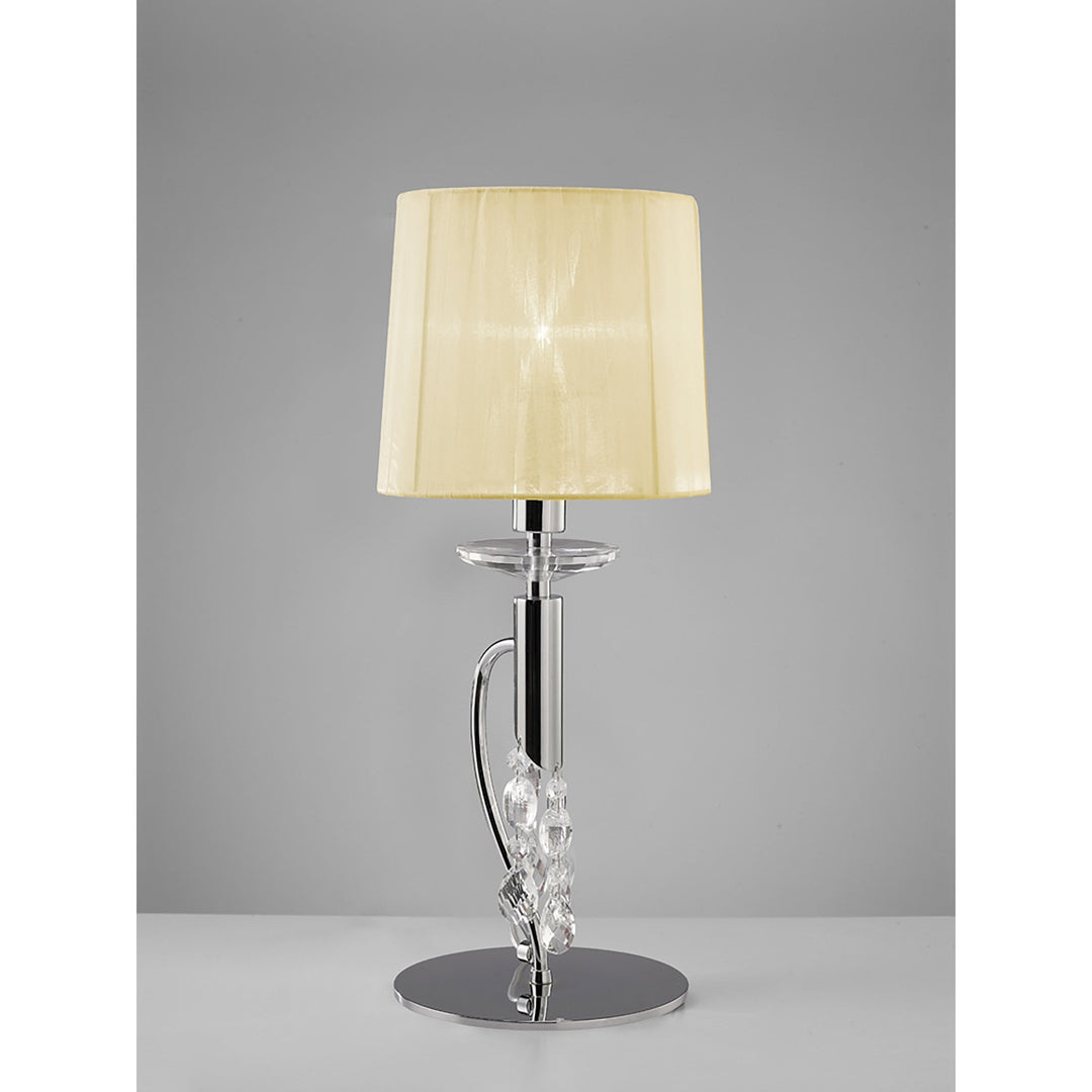 Mantra M3868/CS Tiffany Table Lamp 1+1 Light Polished Chrome Cream Shade & Clear Crystal