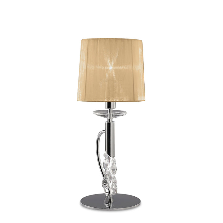 Mantra M3868 Tiffany Table Lamp 1+1 Light Polished Chrome Soft Bronze Shade & Clear Crystal