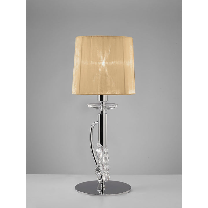 Mantra M3868 Tiffany Table Lamp 1+1 Light Polished Chrome Soft Bronze Shade & Clear Crystal