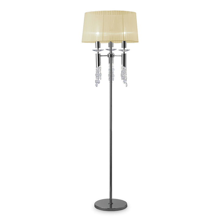 Mantra M3869 Tiffany Floor Lamp 3+3 Light Polished Chrome Cream Shade & Clear Crystal