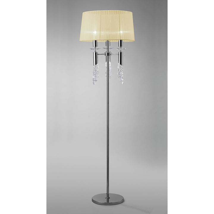 Mantra M3869 Tiffany Floor Lamp 3+3 Light Polished Chrome Cream Shade & Clear Crystal