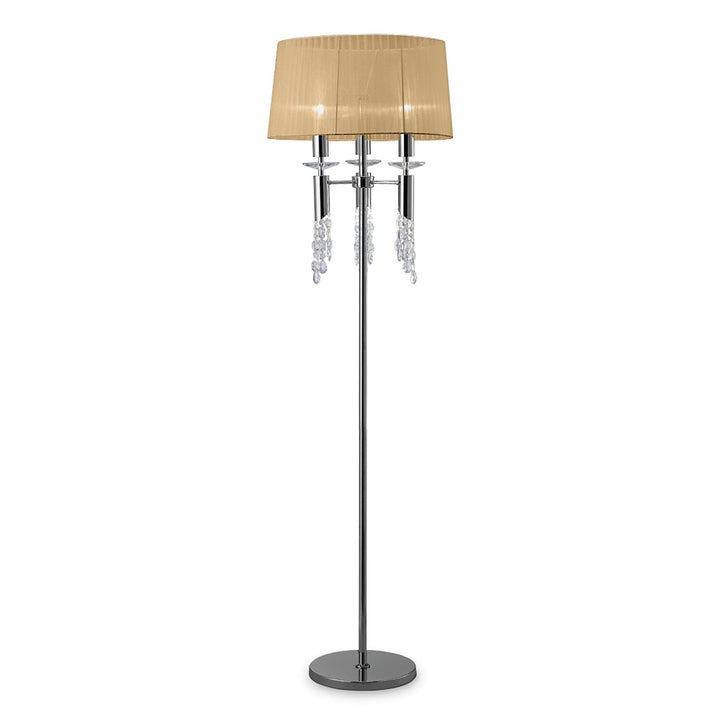 Mantra M3869 Tiffany Floor Lamp 3+3 Light Polished Chrome Soft Bronze Shade & Clear Crystal