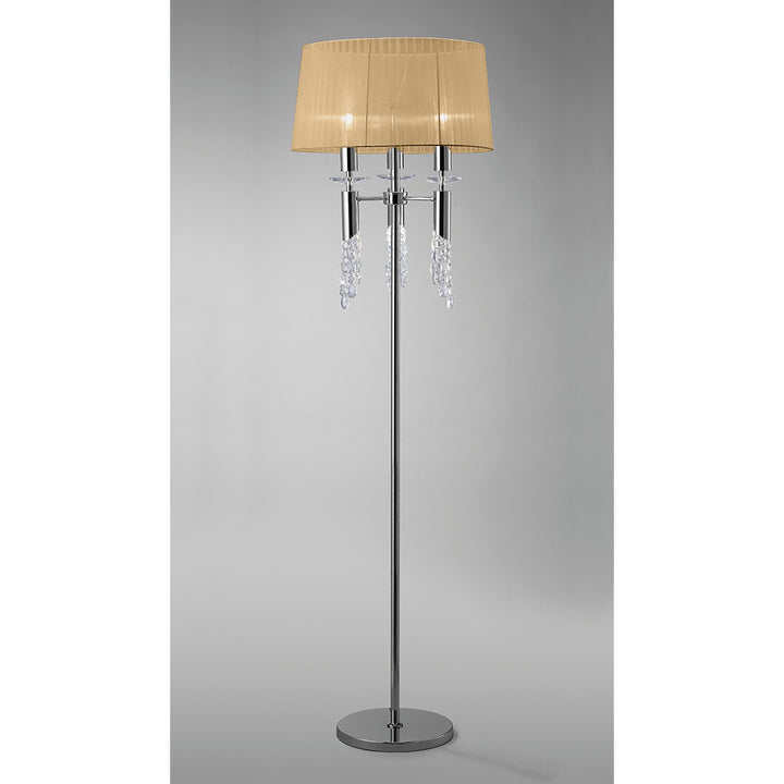 Mantra M3869 Tiffany Floor Lamp 3+3 Light Polished Chrome Soft Bronze Shade & Clear Crystal