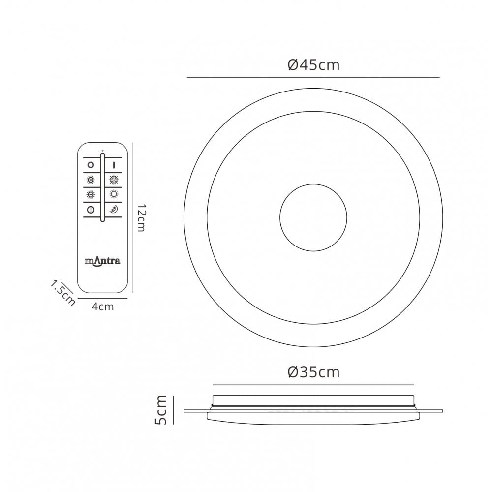 Mantra M5110 Virgin Flush 45cm Round 18W LED Remote Silver/Frosted Acrylic/Polished Chrome