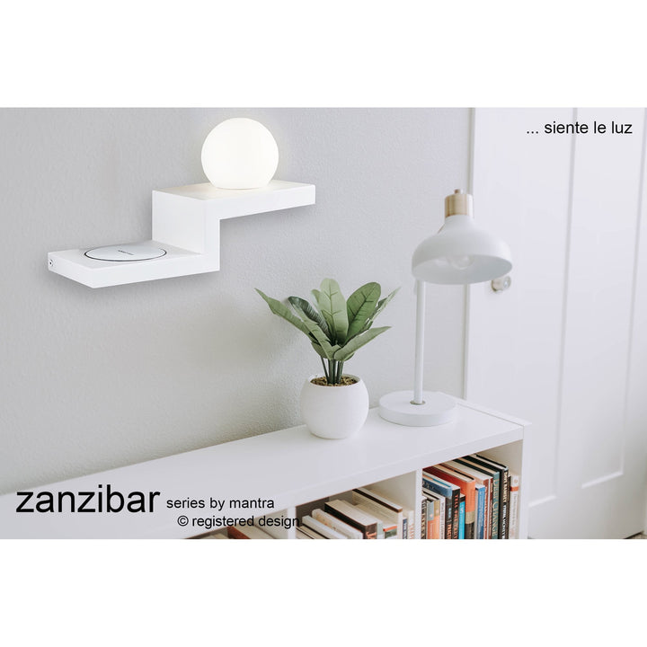 Mantra M6751 Zanzibar Wall Lamp Switched Globe Mobile Phone Induction Charger 6W LED Sand White