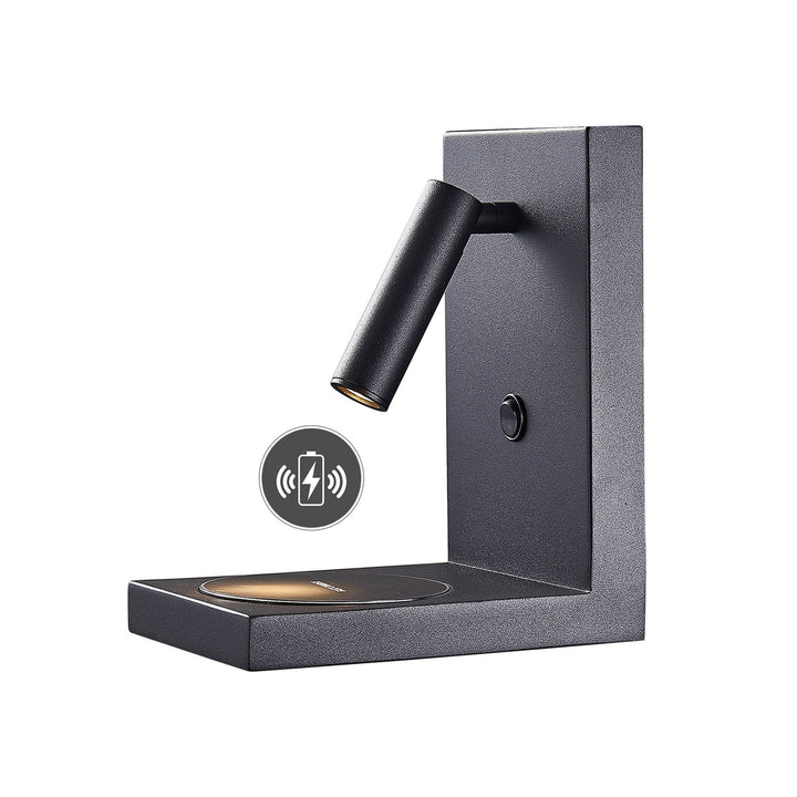 Mantra M6752 Zanzibar Reader Wall Lamp Switched Mobile Phone Induction Charger 3W LED Sand Black