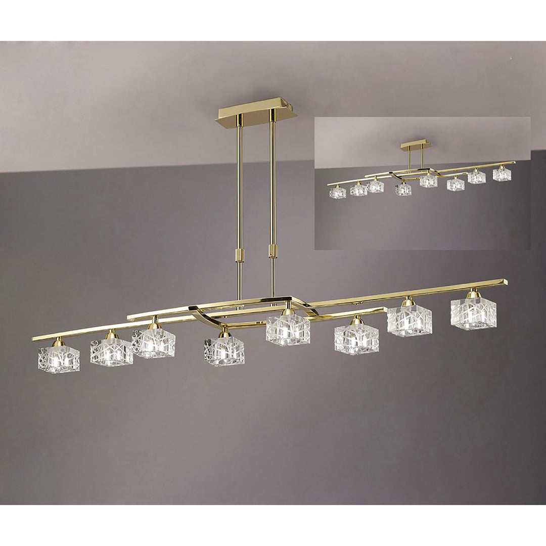 Mantra M1444PB Zen Rectangular Telescopic Convertible To Semi Flush 8 Light G9 Polished Brass