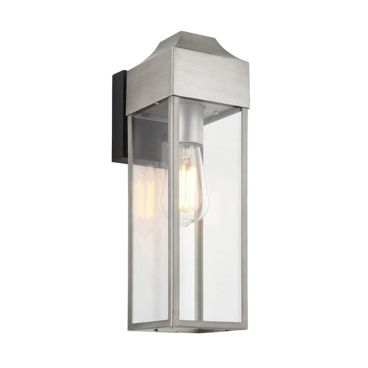 Nelson Lighting NL945529 Outdoor Wall 1 Light Brushed Silver Finish, Matt Black And Clear Glass